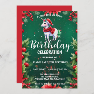 Cute unicorn Santa Christmas birthday snow party Save The Date
