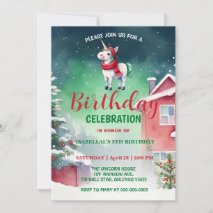Cute unicorn Santa Christmas birthday snow party Save The Date