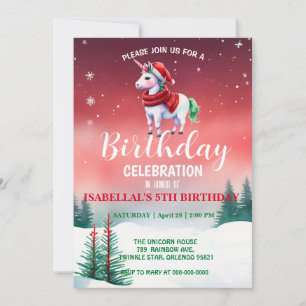 Cute unicorn Santa Christmas birthday snow party Save The Date