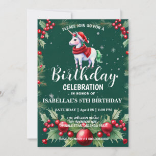 Cute unicorn Santa Christmas birthday snow party Save The Date