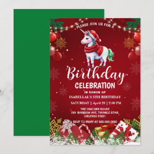 Cute unicorn Santa Christmas birthday snow party Save The Date