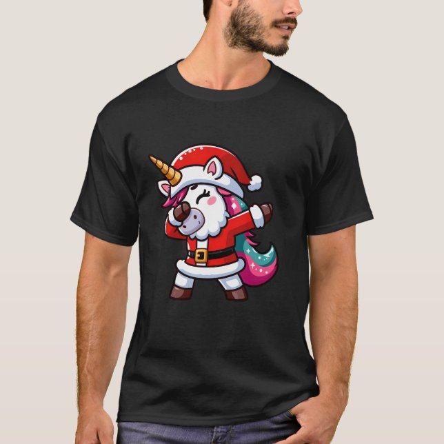Cute Unicorn Santa Claus Dabbing Funny Christmas P T-Shirt (Front)
