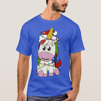 Cute unicorn Santa hat Christmas tree unicorn love T-Shirt