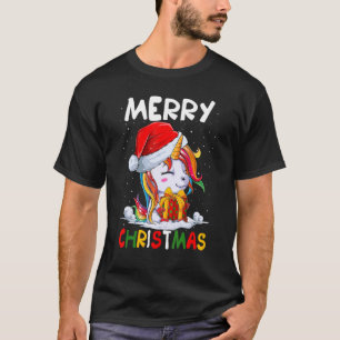 Cute Unicorn Santa Hat Merry Christmas Kid Little  T-Shirt