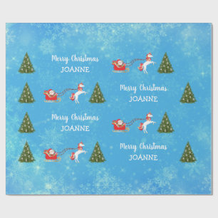 Cute Unicorn Santa Personalised Name Christmas Wrapping Paper