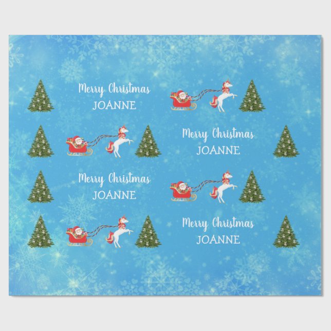 Cute Unicorn Santa Personalised Name Christmas Wrapping Paper (Flat)