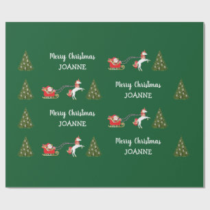 Cute Unicorn Santa Personalized Name Christmas Wrapping Paper