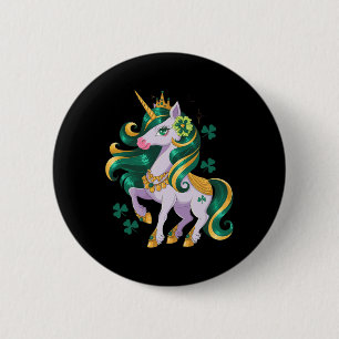Cute Unicorn Shamrock Girls Kids St Patricks Day L 6 Cm Round Badge
