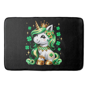Cute Unicorn Shamrock St Patricks Day Bath Mat