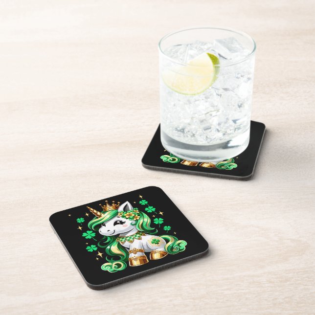 Cute Unicorn Shamrock St Patricks Day Coaster (Right Side)