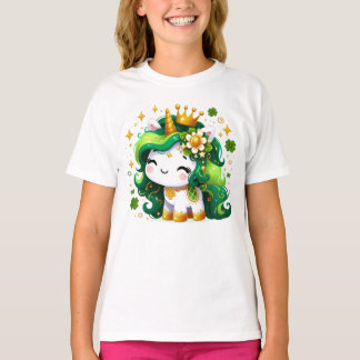 Cute Unicorn Shamrock St Patricks Day Girls Kids L T-Shirt