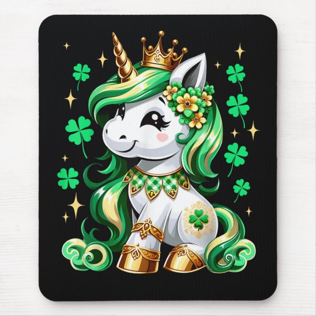 Cute Unicorn Shamrock St Patricks Day  Mouse Mat (Front)