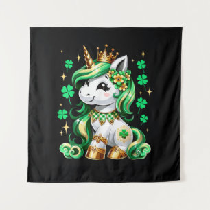 Cute Unicorn Shamrock St Patricks Day Tapestry