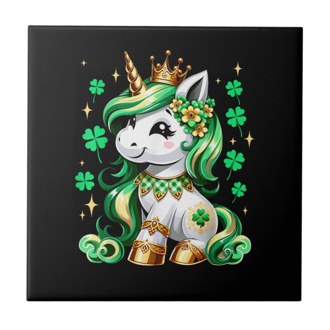 Cute Unicorn Shamrock St Patricks Day  Tile (Front)