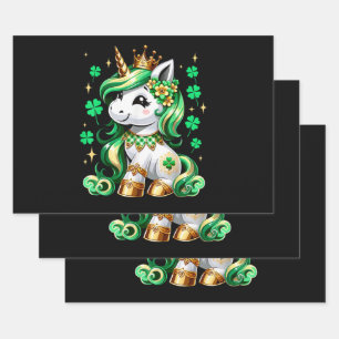 Cute Unicorn Shamrock St Patricks Day Wrapping Paper Sheet