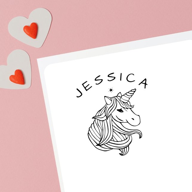Cute Unicorn Signature Custom School Books Rubber Stamp (Creator Uploaded)
