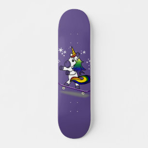 Cute Unicorn Skateboarding Rainbow Cartoon Purple Skateboard