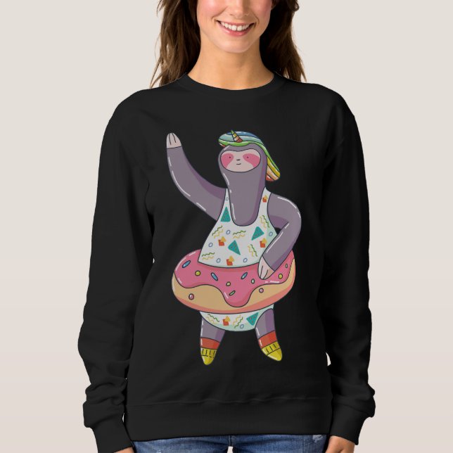 Cute Unicorn Sloth With Doughnut Inflatable Float  Sweatshirt (Front)