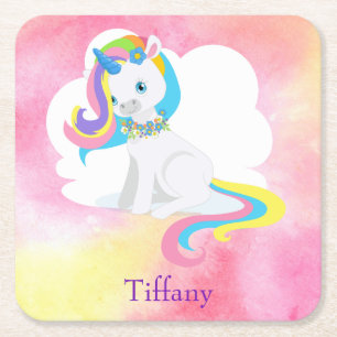 Cute Unicorn Square Paper Coaster