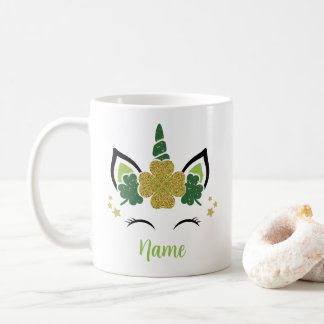 Cute Unicorn St Patrick's Day Personalised Name Coffee Mug