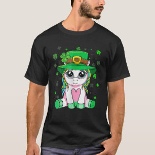 Cute Unicorn St Patricks Day Shamrocks Irish Girls T-Shirt