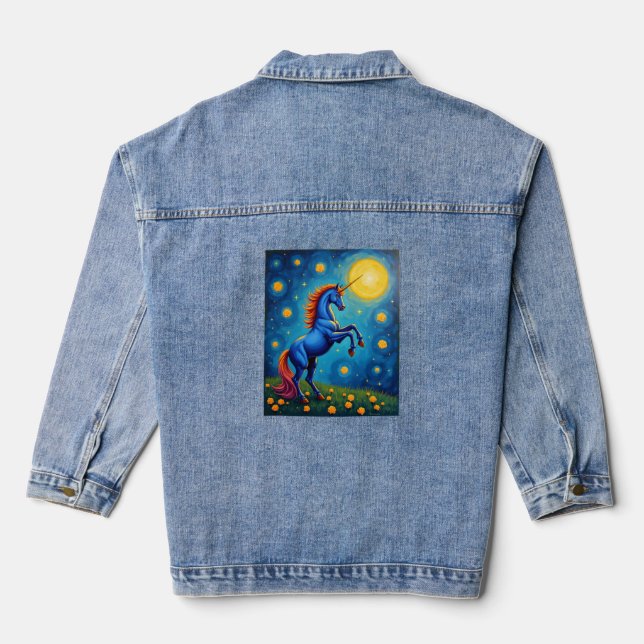 Cute Unicorn Starry Night (1) Denim Jacket (Back)