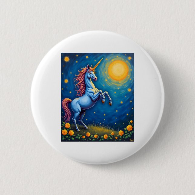 Cute Unicorn Starry Night (4) 6 Cm Round Badge (Front)