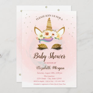 Cute Unicorn,  Stars Baby Shower Invitation