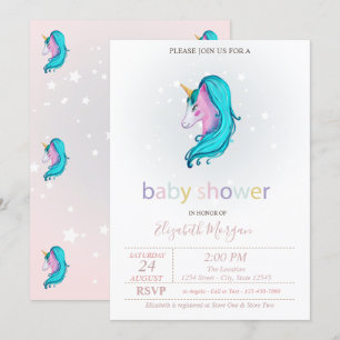 Cute Unicorn Stars Baby Shower Invitation