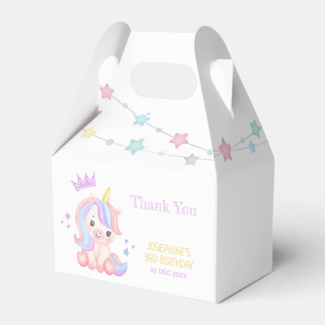 Cute Unicorn Stars Banner Fantasy Birthday Favour Box (Front Side)