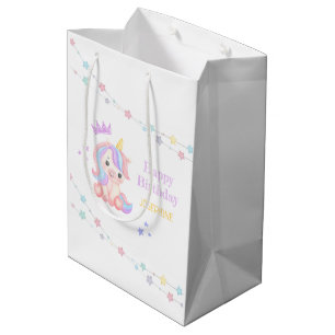 Cute Unicorn Stars Banner Fantasy Birthday Medium Gift Bag