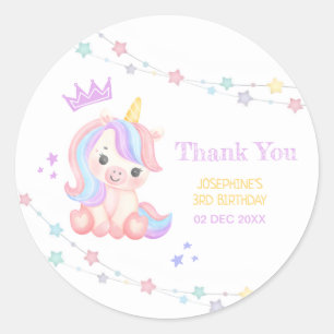 Cute Unicorn Stars Banner Fantasy Thank You Classic Round Sticker