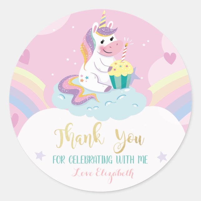Cute Unicorn, Stars,Cloud, Rainbow Classic Round Sticker (Front)