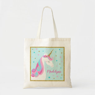 Cute Unicorn Stars Glitter Aqua Tote Bag