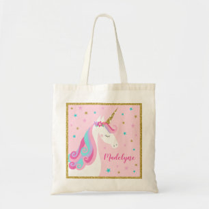 Cute Unicorn Stars Glitter Pink Tote Bag