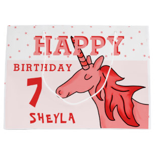 Cute Unicorn Stars Happy Birthday Girl`s Large Gift Bag