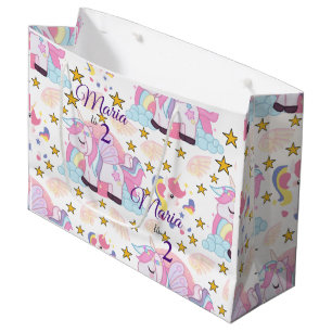 Cute Unicorn Stars Magical Custom Name  Large Gift Bag