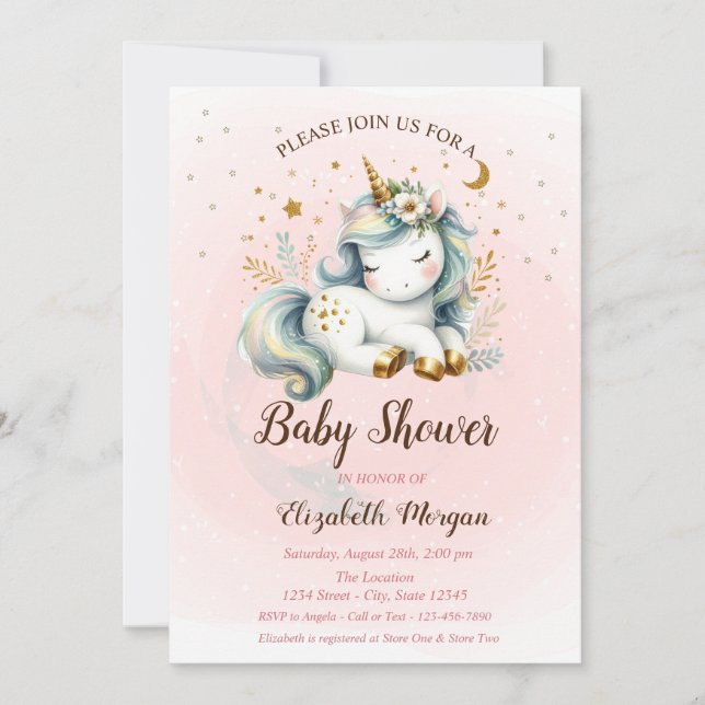 Cute Unicorn Stars Moon Baby Shower Invitation (Front)