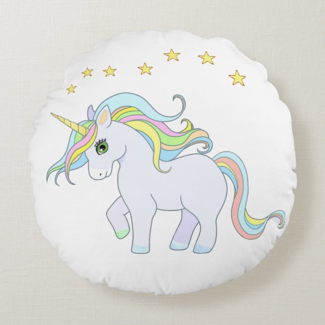  Cute Unicorn & Stars Round Cushion (Front)