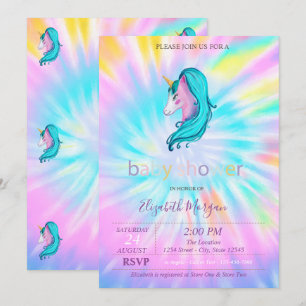 Cute Unicorn Stars Tie Dye Baby Shower Invitation