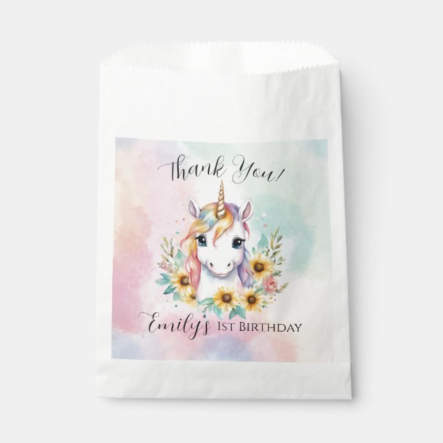 Cute Unicorn Sunflower Birthday  Favour Bags (Front)