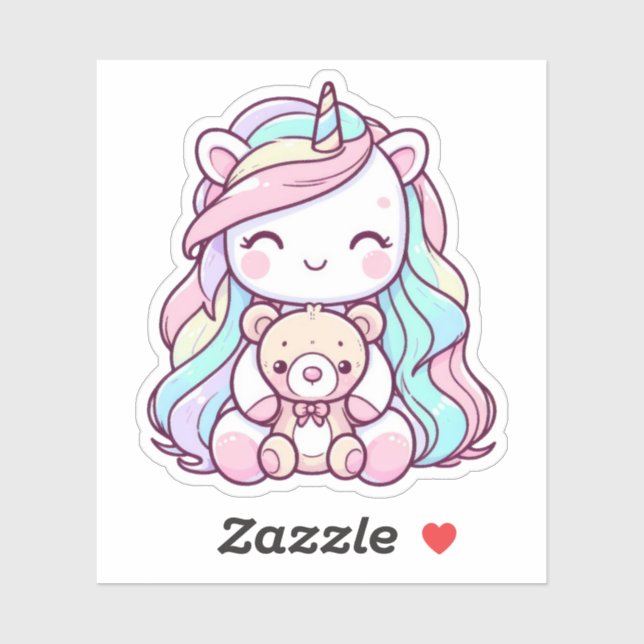 Cute Unicorn Teddy Bear Custom-Cut Vinyl Stickers (Sheet)