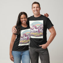 Cute unicorn tee with a magical meadow scene.