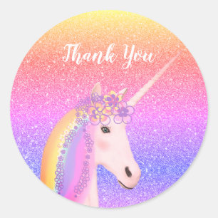 Cute Unicorn Thank You Birthday Party Classic Round Sticker