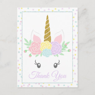 Cute Unicorn Thank You Card Postcards