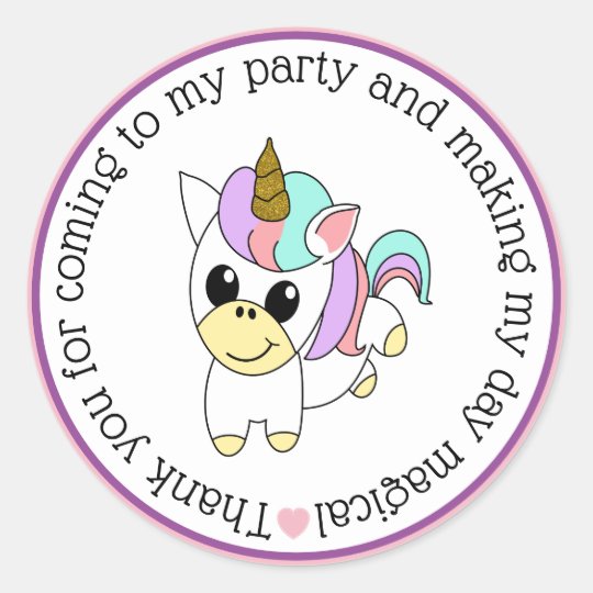Cute Unicorn Thank You For Coming To My Party Classic Round