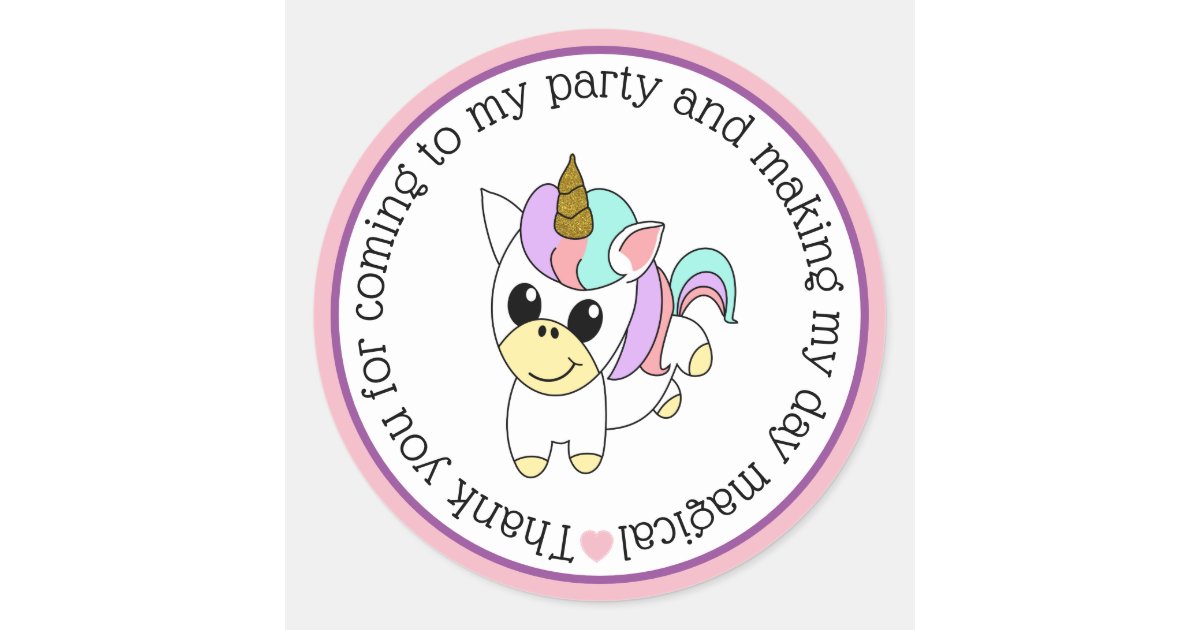 cute-unicorn-thank-you-for-coming-to-my-party-classic-round-sticker