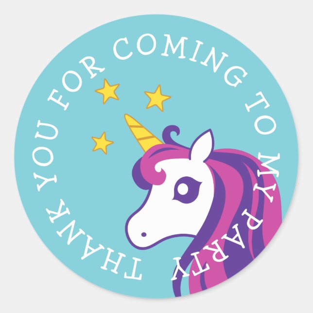 Cute unicorn thank you for coming to my party classic round sticker (Front)
