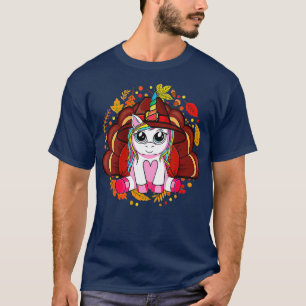Cute Unicorn Thanksgiving For Girls Pilgrim Hat T T-Shirt