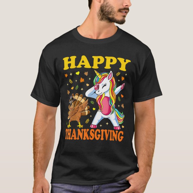 Cute Unicorn Thanksgiving For Girls Pilgrim Hat Tu T-Shirt (Front)
